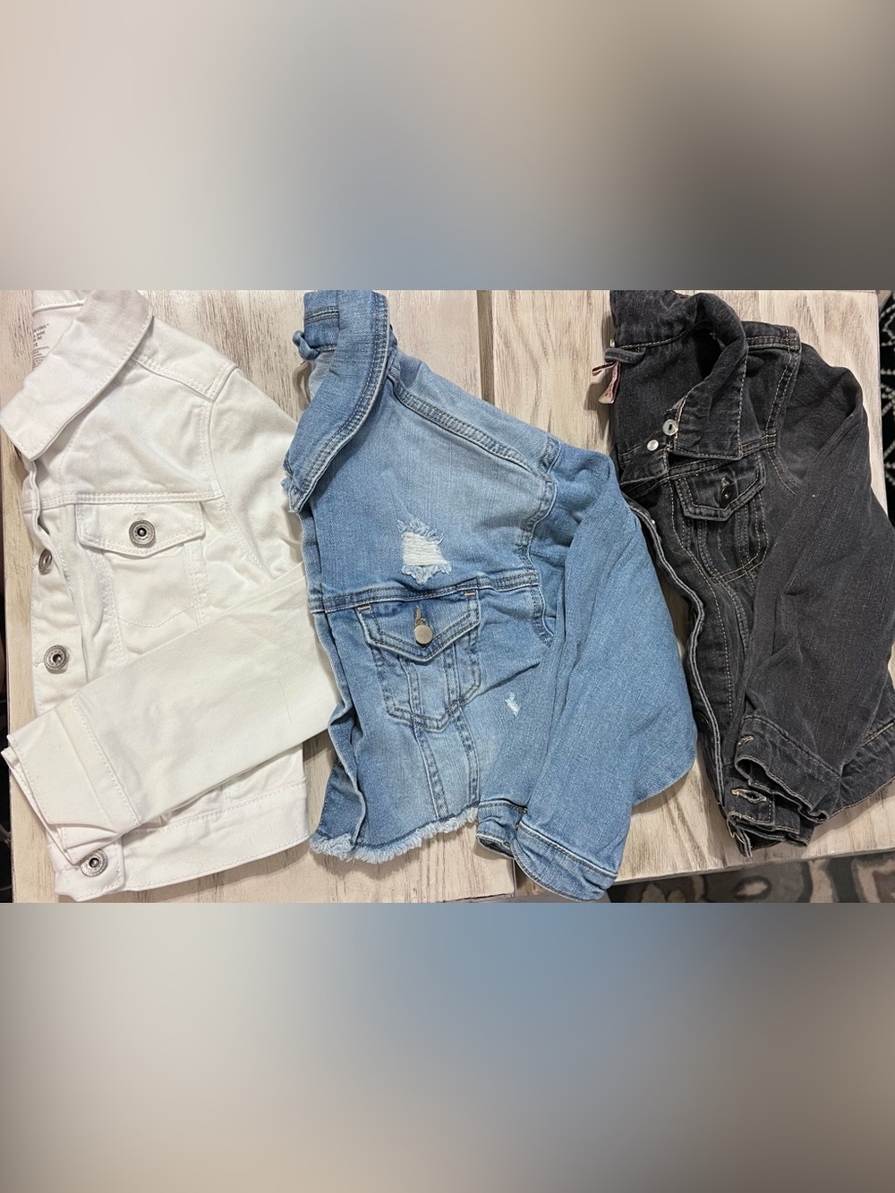 Girls Denim Jacket Lot 3 Sizes 6/6X 7/8 White Black Distressed Blue